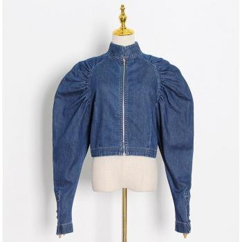 VGH Stand Collar Denim Blouse for Women