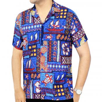 LA LEELA Herren Hawaii‑Style Hemd – 5XL, Kurzarm, Navy Blue, Front-Tasche