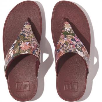 Fitflop Damen Schuh LULU X JIM THOMPSON Größe 36 Braun Multi Leder Keilabsatz Zehentrenner