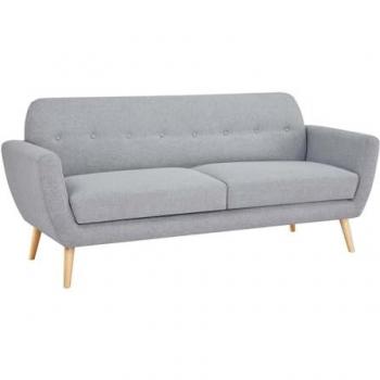 Divano 3 Posti Burton in Tessuto Grigio Chiaro a Forma di Conchiglia cm 193x79x86