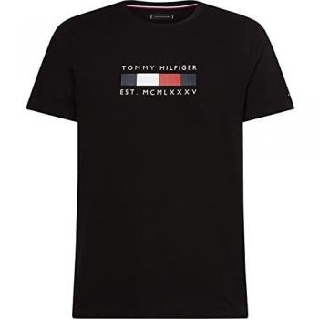 Felpa Tommy Hilfiger T-shirt nero, logo a righe, L uomo