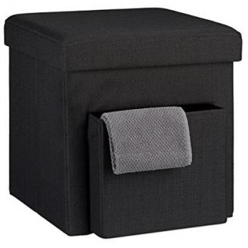 Relaxdays Faltbarer Hocker mit Stauraum, 38 x 38 x 38 cm, Schwarz