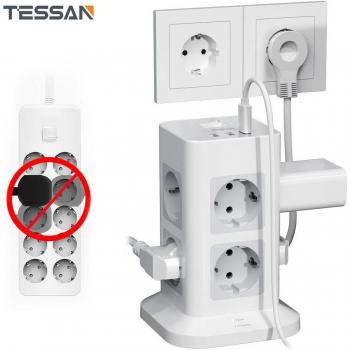 Estación de Carga TESSAN: 8 Tomas + 3 USB, Cable Extensión 2 m