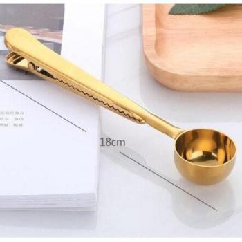 Cuillère de mesure en acier inoxydable avec clip de scellage pour café et thé en or