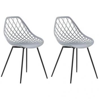 Set of 2 Contemporary Grey Chairs with Synthetic Seat and Black Metal Frame