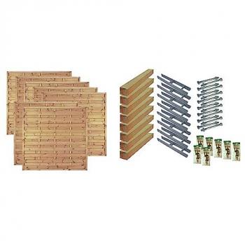 Dichtzaun TETZNER & JENTZSCH Manhattan 5, grün (grün, braun), H:180cm, Holz, Stahl, Zaunelemente, 7 Elemente, LxH: 1332x180 cm