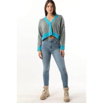 Abbigliamento femminile: blù skinny a vita alta 34