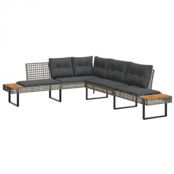 VidaXL Loungesofa in L-Form Grau Poly Rattan und Akazie mit Kissen