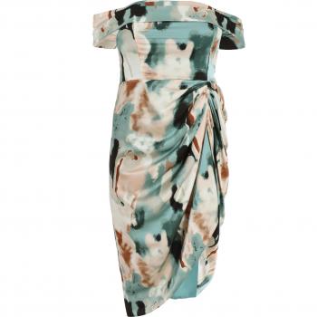 Green Curve Marble Print Bardot Midi Dress