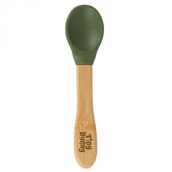 Eco-Friendly Olive Green Bamboo Baby Weaning Spoon with Soft Silicone Tip