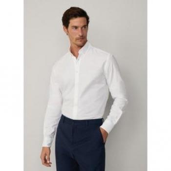 Men's Hackett Hm3010270 Optic White Long Sleeve Shirt – Medium