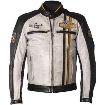 Giacca moto Helstons Indy in pelle Nero Bianco Giallo 2XL
