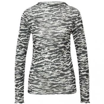 QS Longsleeve T-Shirt – Transparente Stofflage, All‑over Print, Ziernaht