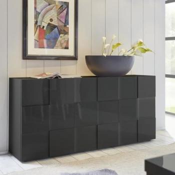 Buffet Dama 3 portes en bois laqué brillant anthracite