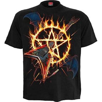 Metallic Spiral Front Print T-Shirt – Black, Medium (Unisex)
