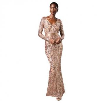 Glittering Champagne Long Sleeve Dress