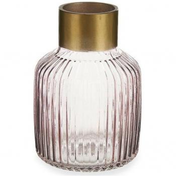 Vaso de Vidro com Riscas em Rosa e Ouro (14,5 x 22 x 14,5 cm)