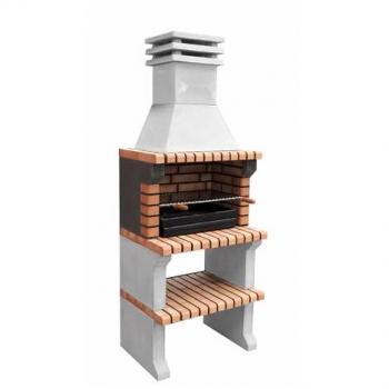 Barbecue Terrasse Patio Jardin Liz XL – Béton Réfractaire, Gris-Orange – 76×58×210 cm
