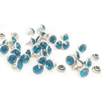 100 Sets of Silver Metal Base Indicolite Blue Crystal Rivets (6mm & 8mm)