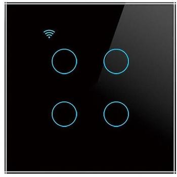 Dispositif de Système Domotique Corui Tuya 4-Voies, Touché, Verre Noir