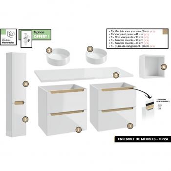 Meuble Salle de Bain OTITEC 120x60x45 cm – Ensemble Cube avec Vasque et Siphon gratuit