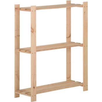 Étagère de rangement 3 niveaux en bois de pin massif 60x28,5x90 cm