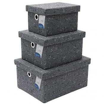 Shadow Rectangular Fabric Storage Baskets with Lids, Set of 3