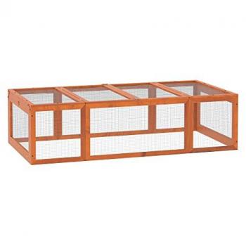 Multifunktionales Zwergkaninchenhaus mit Freilaufgehege aus Massivholz, orange, 180 x 90 x 48 cm