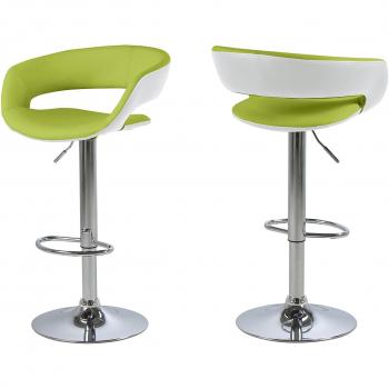 Barhocker Jack 2er Set – AC Design, weiß & lime, Rückenlehne im Lederstil