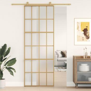 Porta de Correr em Alumínio Dourado 76x205 cm com Vidro ESG Fosco