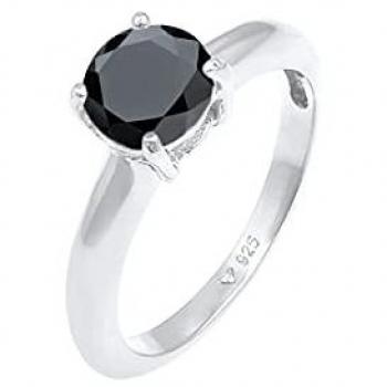 Elli Damenring Solitär Zirkonia 925 Sterling Silber Schwarz 1 ct