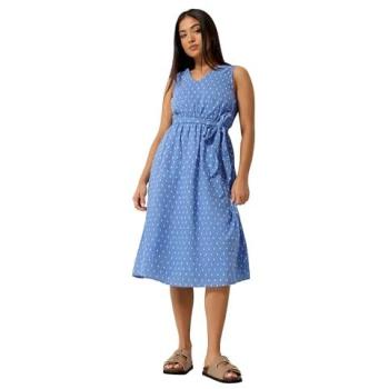 Petite Blue Midi Dress by M&Co: Dobby Tie Waist, Size 18