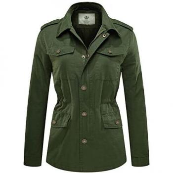 Lightweight Cotton Lapel Jacket – WenVen Women’s Army Green, XL