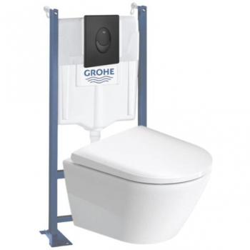 WC suspendu compact Duravit D-Neo + bâti support Rapid SL Projet + abattant noir mat
