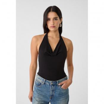 Stradivarius Draped Bodysuit Size S Black