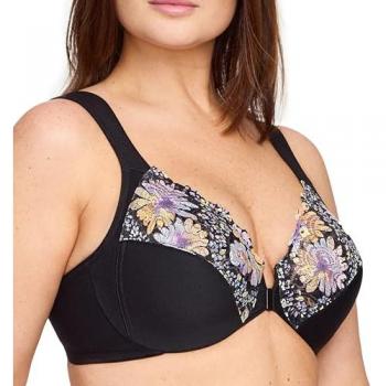 Glamorise Wonderwire Front-Close Bra Floral Print Black 36-B