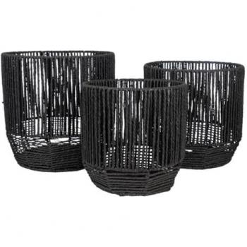 Set de Maceteros Romimex Negro con Cuerda (3 Piezas)