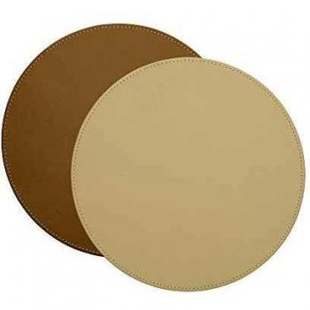 Luxury Cream & Taupe Faux Leather Round Mats – 4 Count