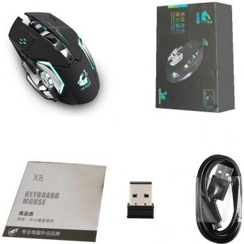 Ratón óptico silente de juego inalámbrico LED con soporte de carga USB