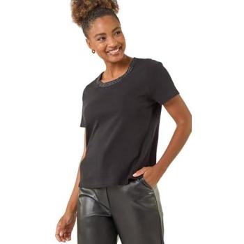 Roman Black Beaded Top, Size 16, Women's Short Sleeve