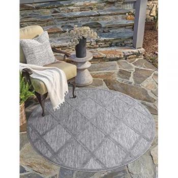 Carpet City Teppich In-& Outdoorteppich Santorini 457, 3D-Effekt, Raute-Look, rund, 5 mm Höhe, wetterfest & UV-beständig