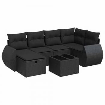 Set di Divani da Giardino 7pz Nero Polyrattan con Cuscini