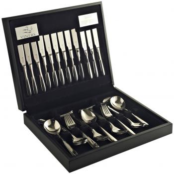 Premium 44 Piece Flatware Collection in Elegant Wood Canteen