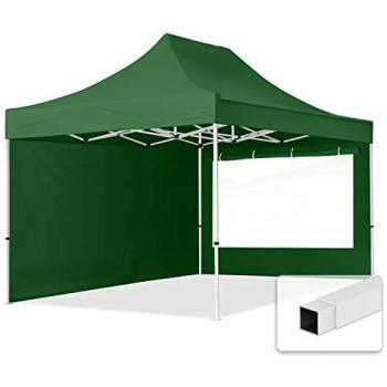 Gazebo Plegable 3x4,5m de Acero Economy 30mm con Laterales Panorámicos en Verde Oscuro