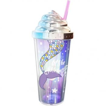 Sealing Lid Mermaid Straw Cup, Double-Layer BPA-Free