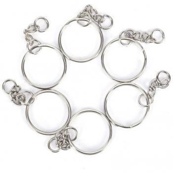 25mm & 30mm Polished Silver Keyring Keychain Split Rings with Short Chain