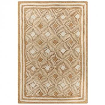 Jute-Teppich Beige Rechteck 160×230 cm – Boho‑Geometrie, Kurzhaartyp, wohnzimmerfreundlich