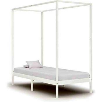 White Canopy Bed Frame for 90x200 cm Mattress