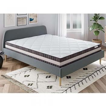 Matelas Ressorts 140X190 Spring Luxe + Lit Gris foncé + sommier à Lattes