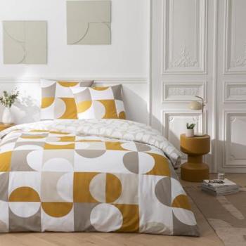 Parure de lit à 2 personnes – Motif géométrique blanc, reversible (240x220 cm)